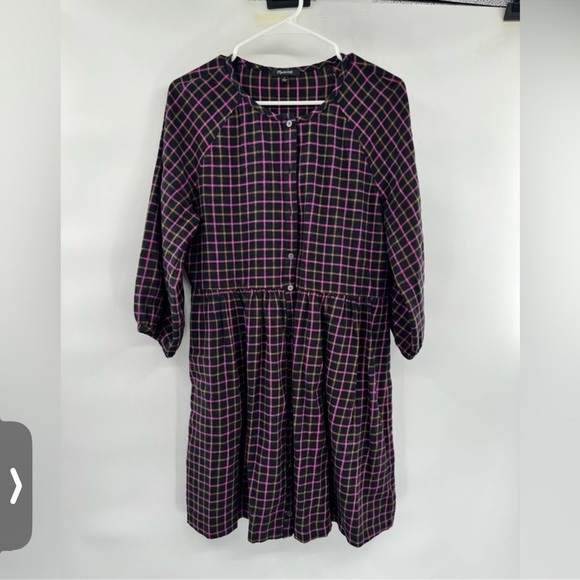 Madewell plaid flannel raglan babydoll dress half sleeve size 2 - Picture 12 of 13